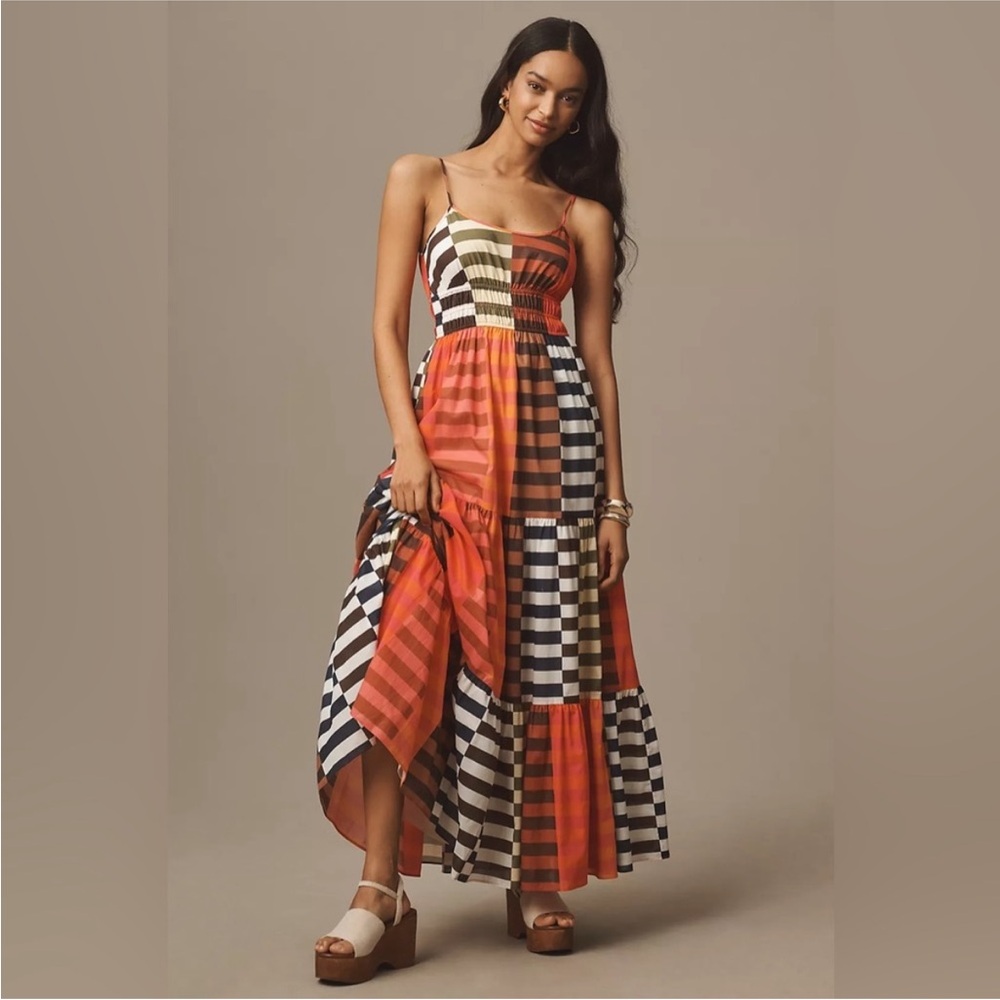 Hutch Silvana Tiered Maxi Dress Multicolor Stripe Boho Resort Vacation Size S - Picture 7 of 16